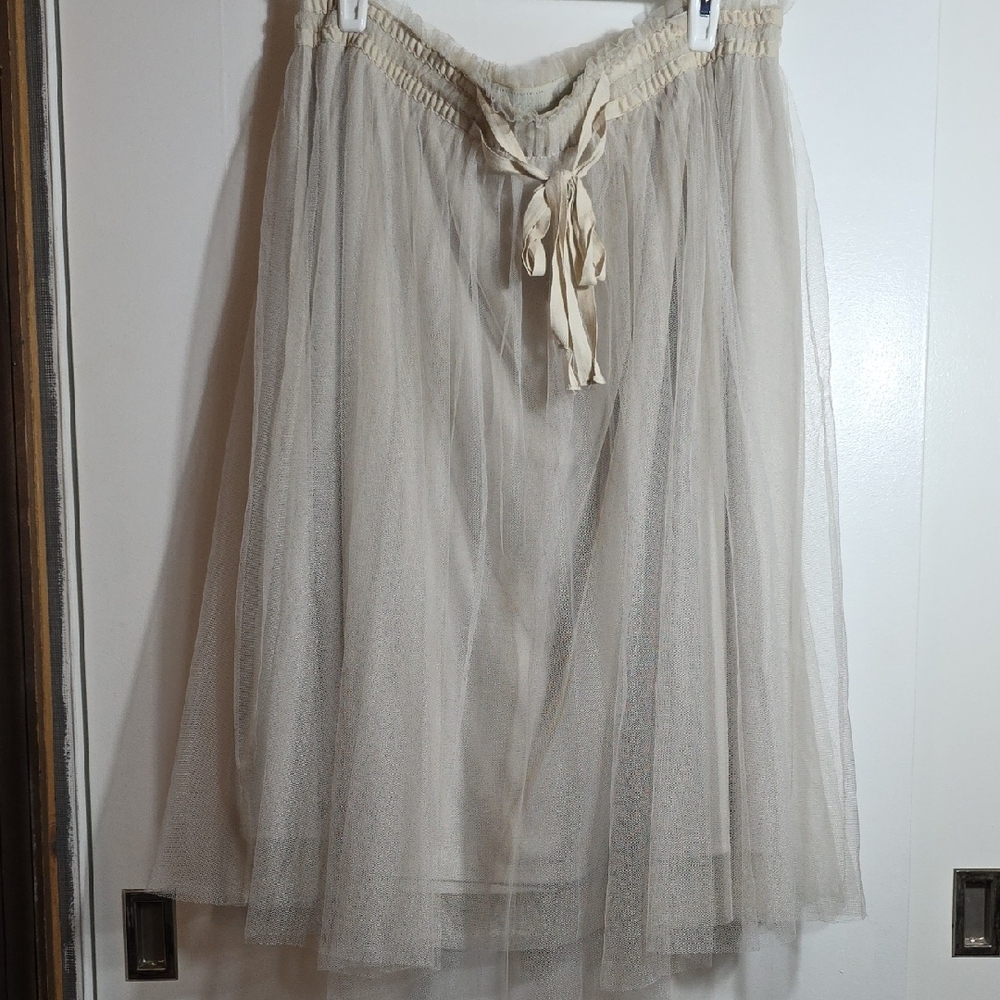 LC Lauren Conrad Gray Midi A-Line Skirt with Tie Front